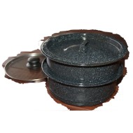 Set of Two Stackable Roasting Pots 3L with Glass & Graniteware lids Solar Cooking
